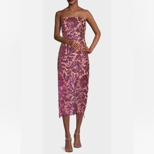 Milly Kait Strapless Pink Sequin Floral Dress